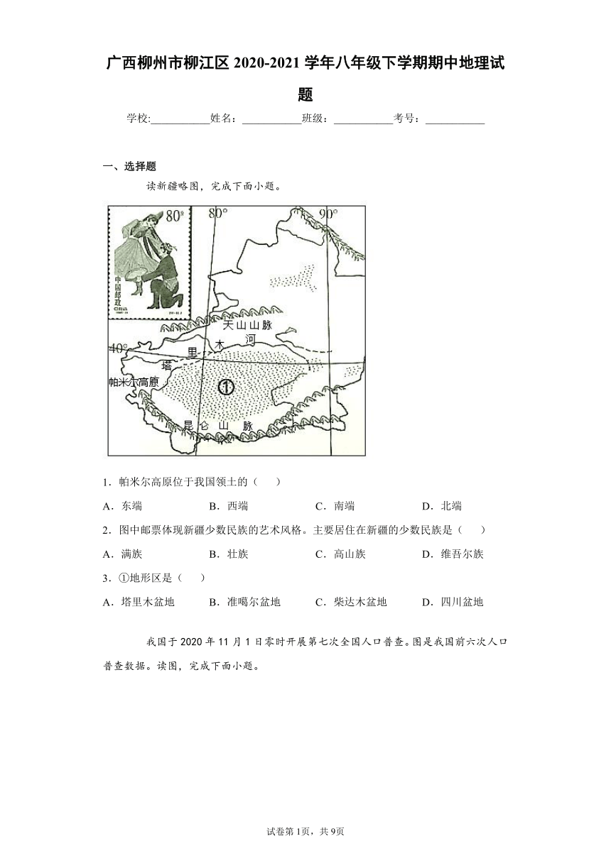 广西柳州市柳江区2020-2021学年八年级下学期期中地理试题(word版含答案)