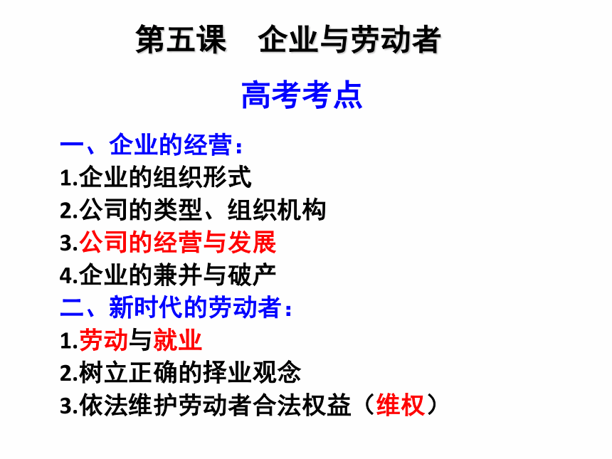 高中政治人教版必修一经济生活第五课企业与劳动者复习课件（共45张PPT）