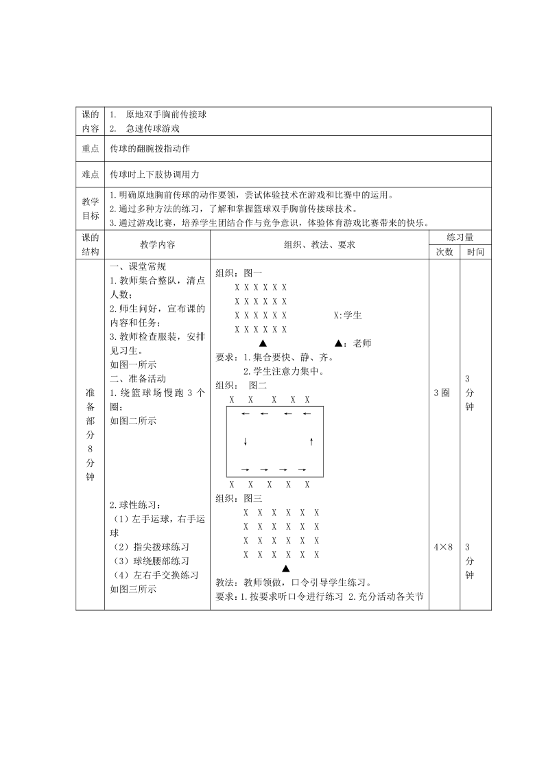 六年级下册体育教案　篮球双手胸前传接球　全国能用