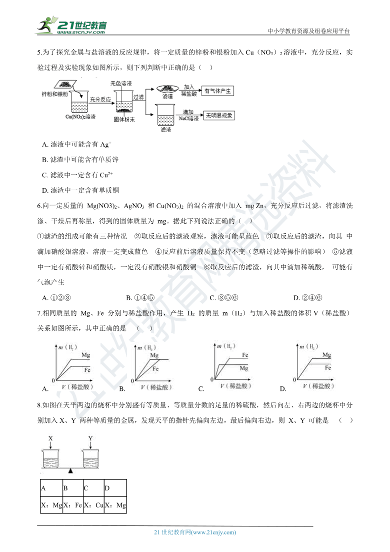 【备考2021】浙教版科学中考模拟冲刺专练：金属（1）（含解析）