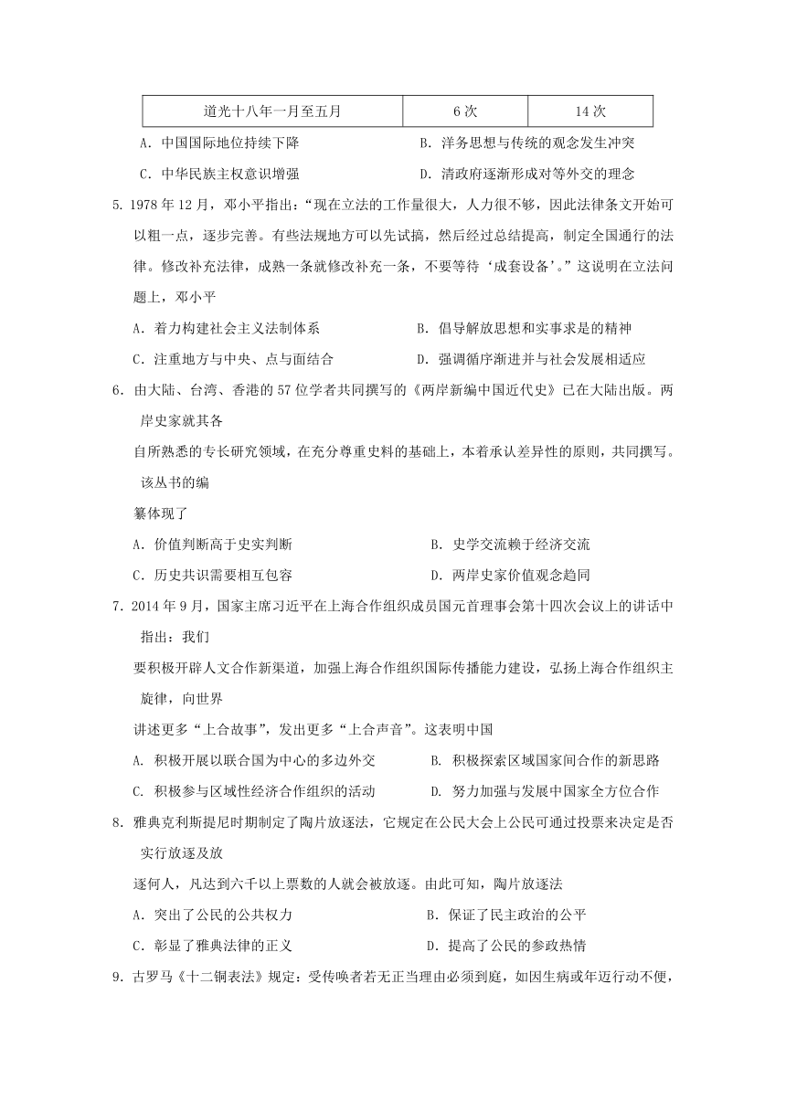 广西桂林市第一中学2017-2018年高二下学期期中检测历史试题