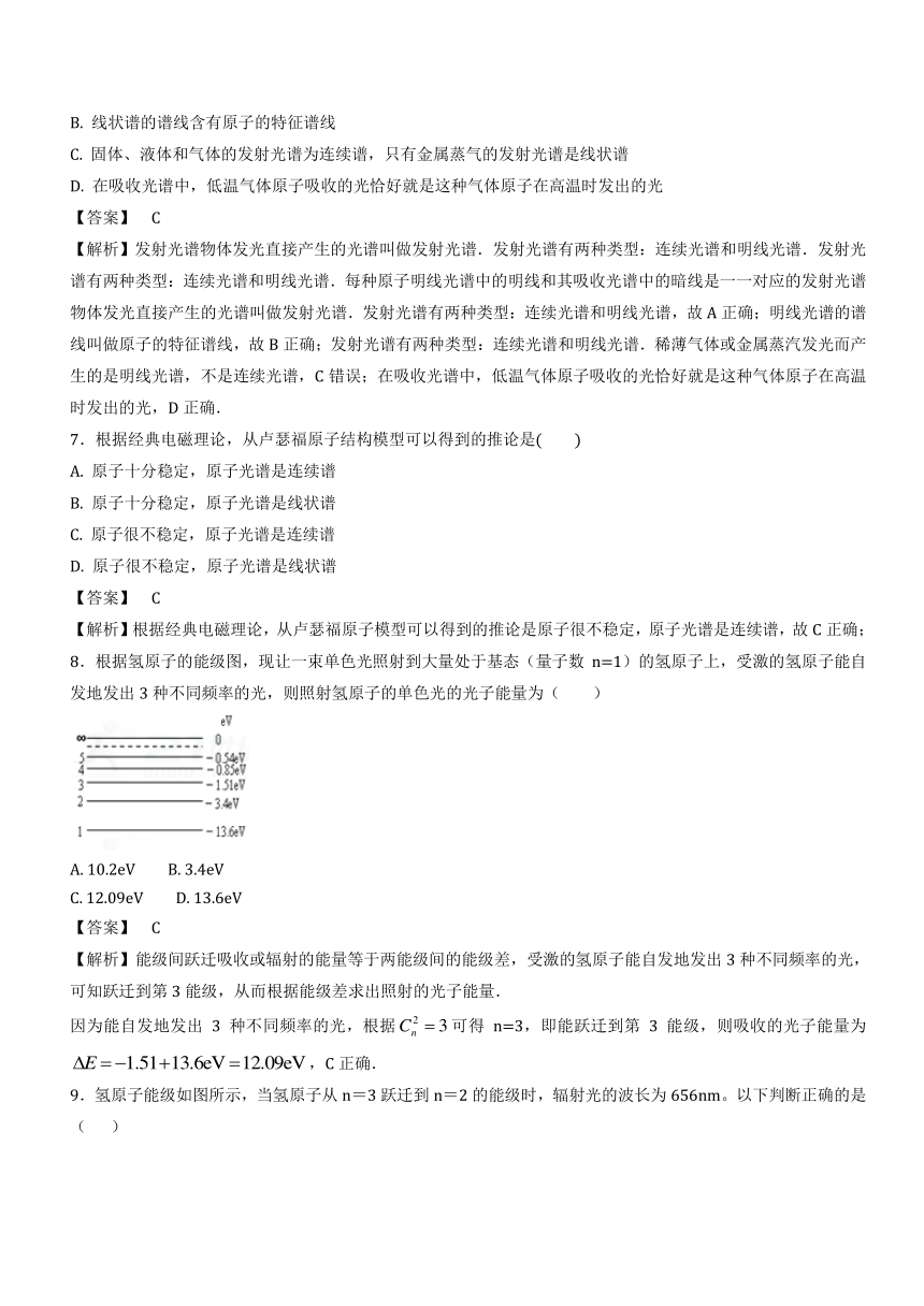 2017年高中物理全国名卷试题分章节汇编（选修3-5）专题18.3+氢原子光谱