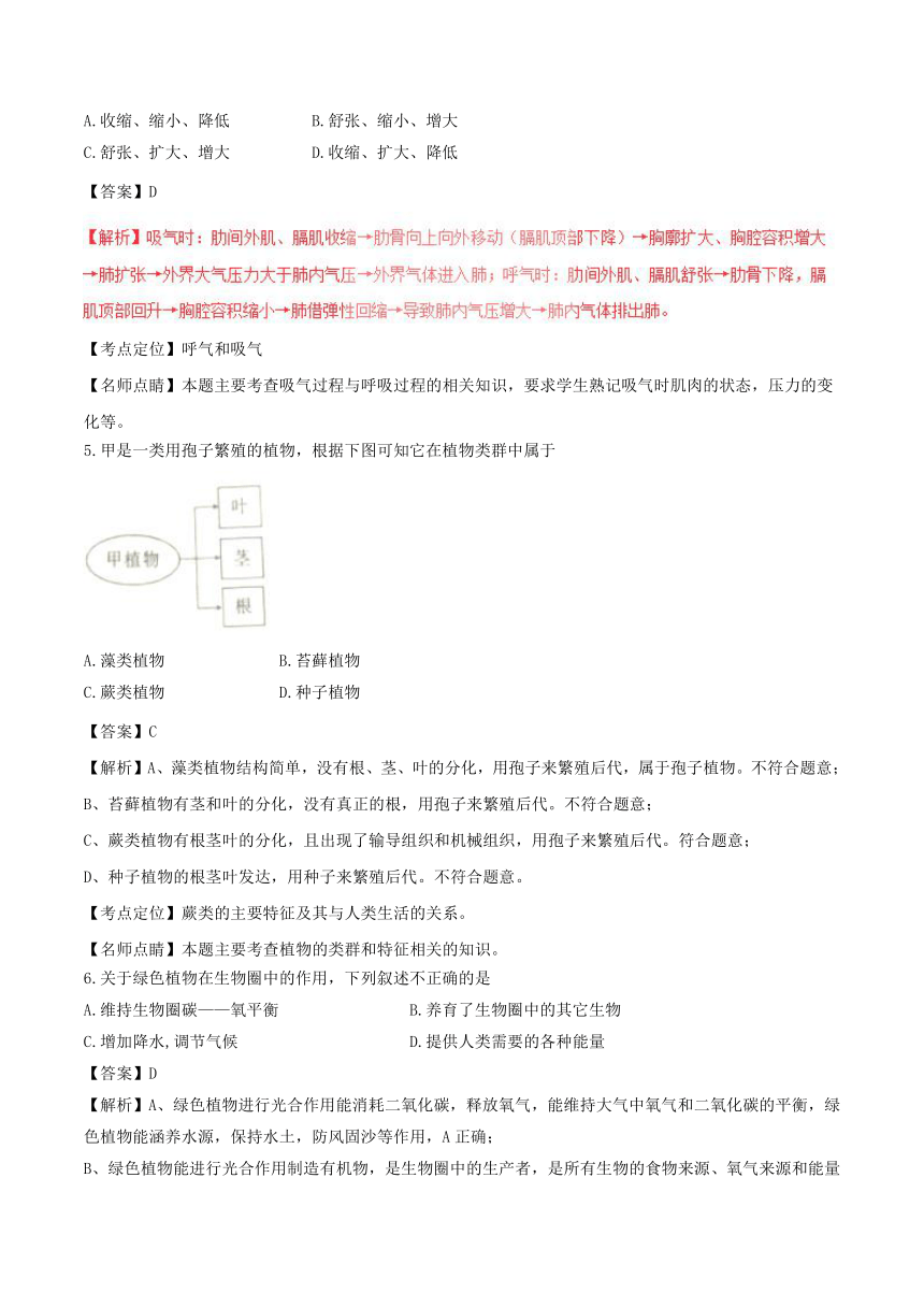 2017年江西省中考生物试卷（解析版）