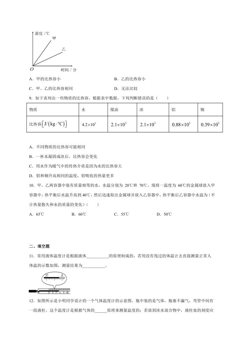 第五章 热与能 单元测试（含答案）—2020-2021学年沪教版（上海）八年级第二学期物理 （含答案）