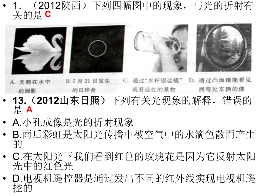 2012科学中考试题汇编——光的折射