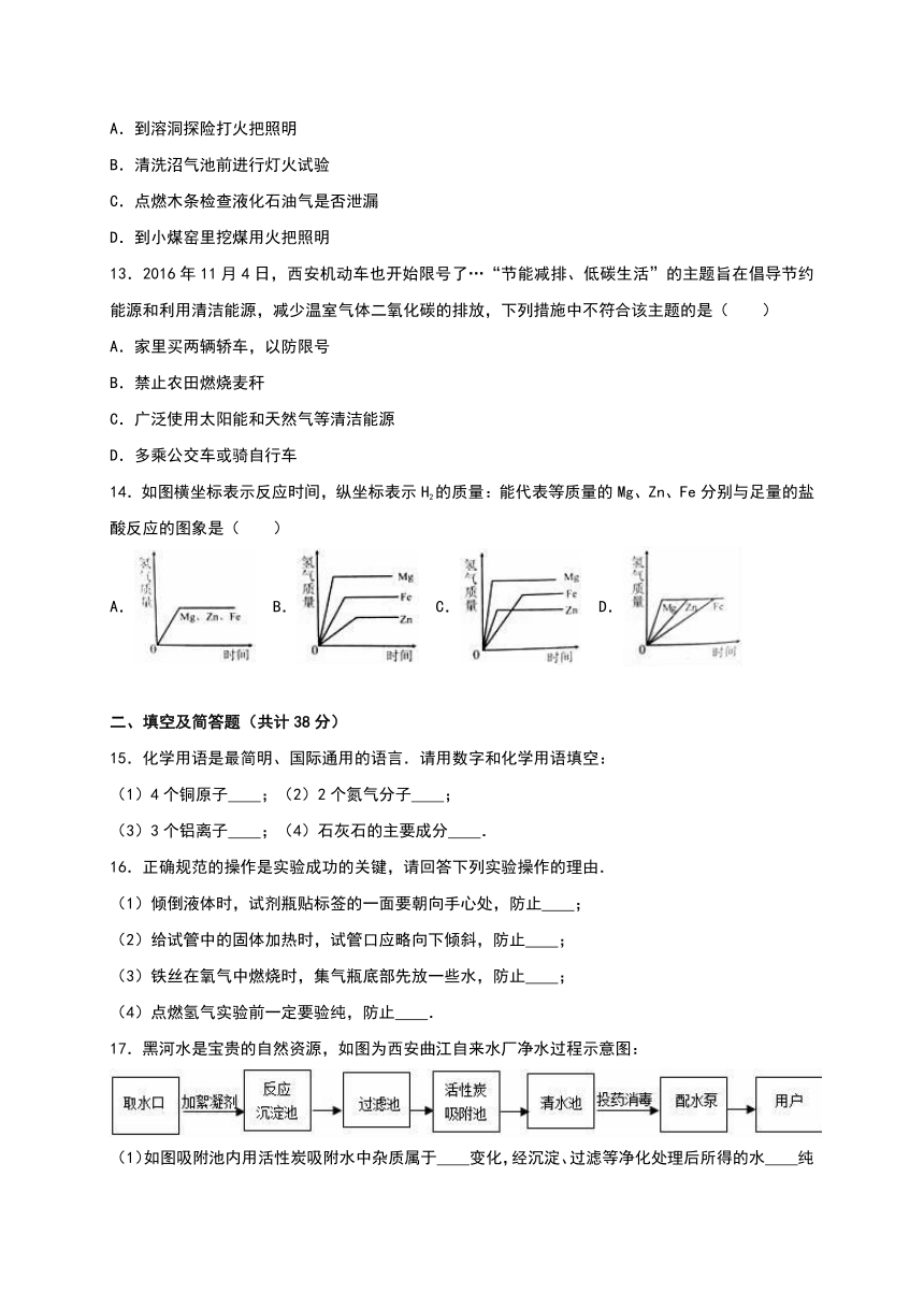 陕西省西安电子科技大学附中2016-2017学年九年级（上）期末化学试卷（解析版）