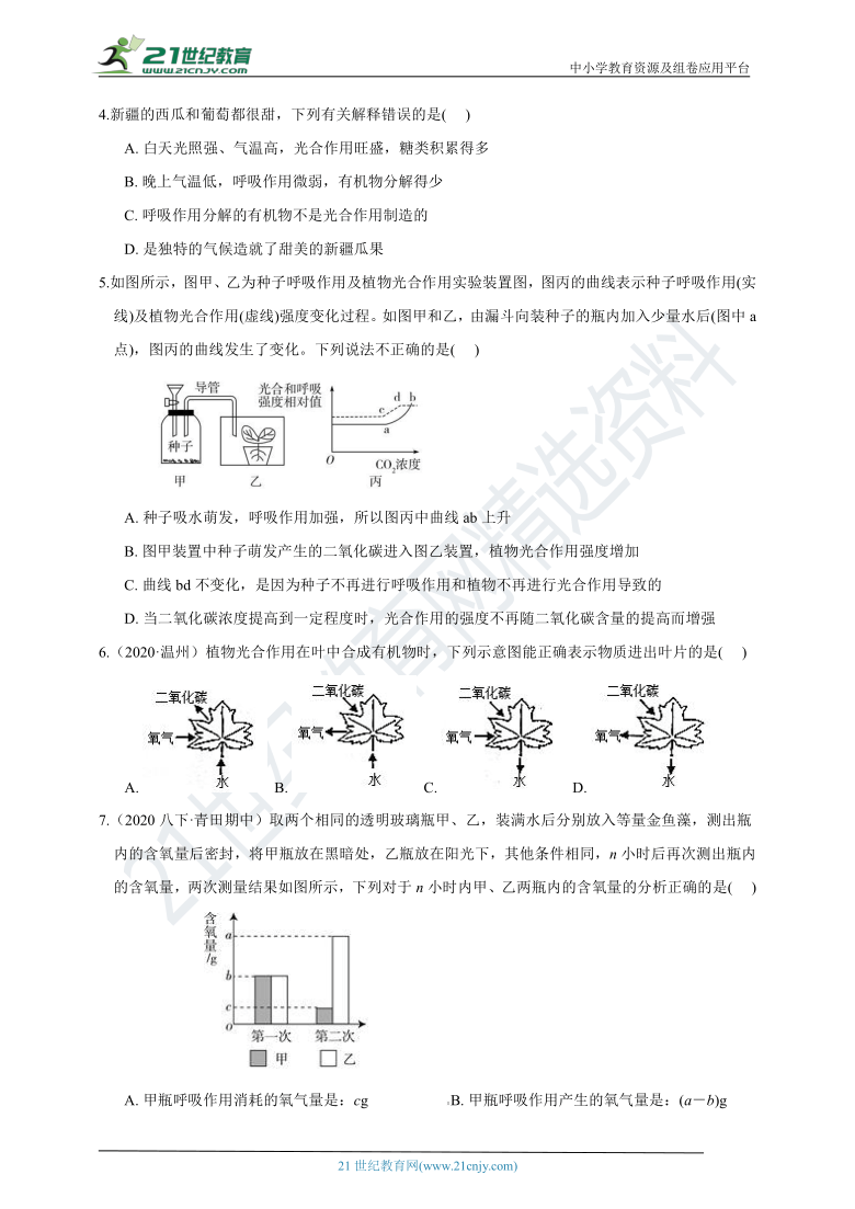 【培优通关练】浙教版8年级下册 第三章 空气与生命 6-7节 17 光合作用与碳氧循环（含答案）