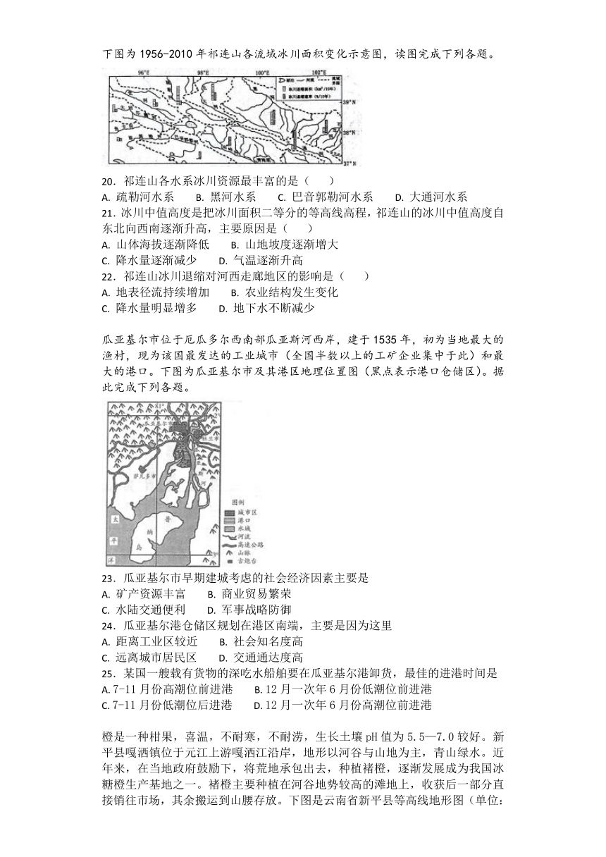 2017届山东省枣庄五中中高三地理4月阶段性自测题