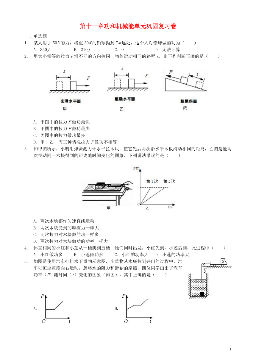 人教版初中八年级物理下册第十一章功和机械能单元巩固复习卷（解析版）