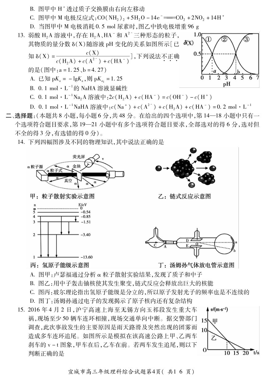 安徽省宣城市2018届高三第二次调研测试理科综合试题（PDF版，含答案）