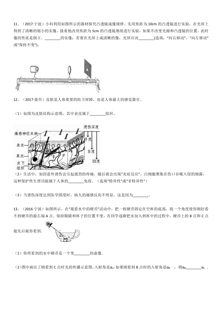 2021年中考科学单元同步(真题集中训练)总复习 中考科学真题集训六  对环境的知觉（含解析）