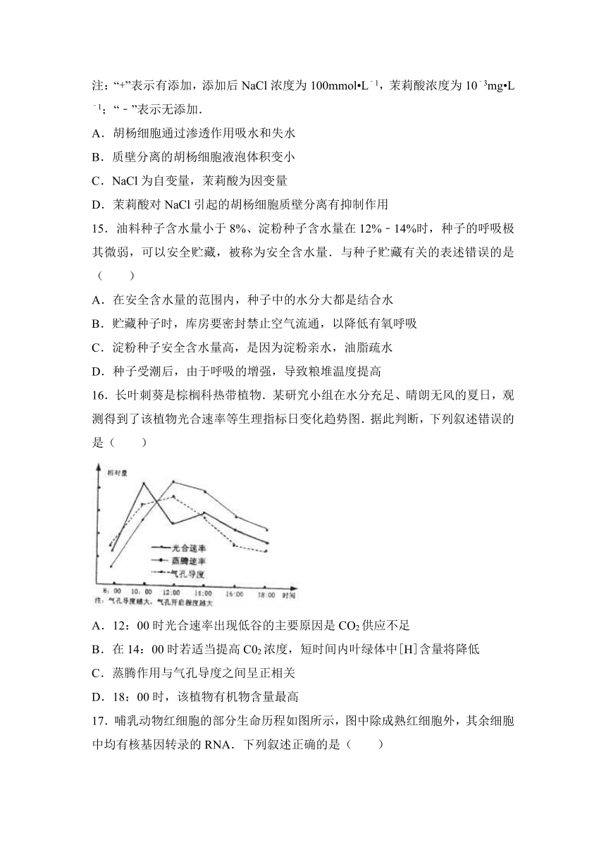 北京师大附中2017届高三（上）期中生物试卷（解析版）