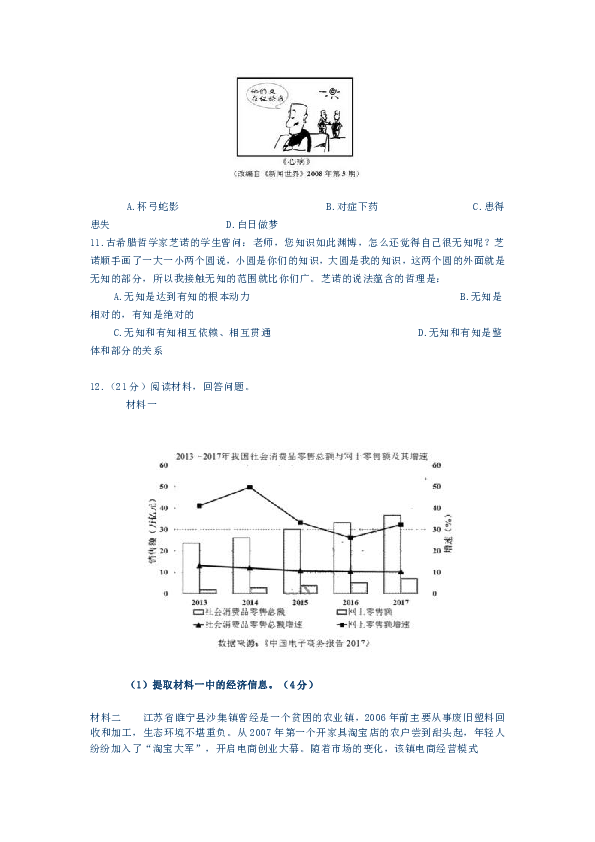 2009年----2019年高考政治天津卷11年合集含答案