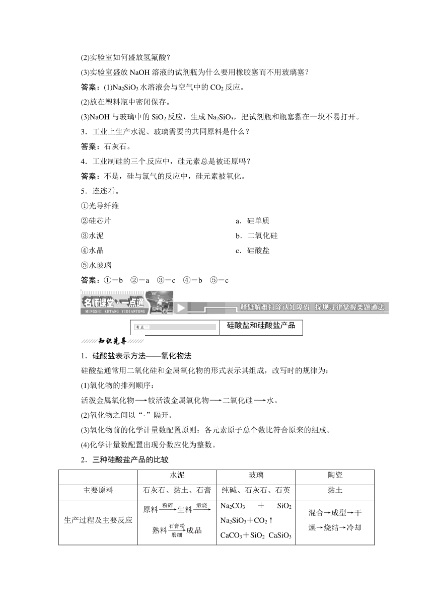 《创新方案》2013-2014学年高中化学苏教版必修一同步课堂名师章节精讲：专题3 第三单元　含硅矿物与信息材料（共3个课时）