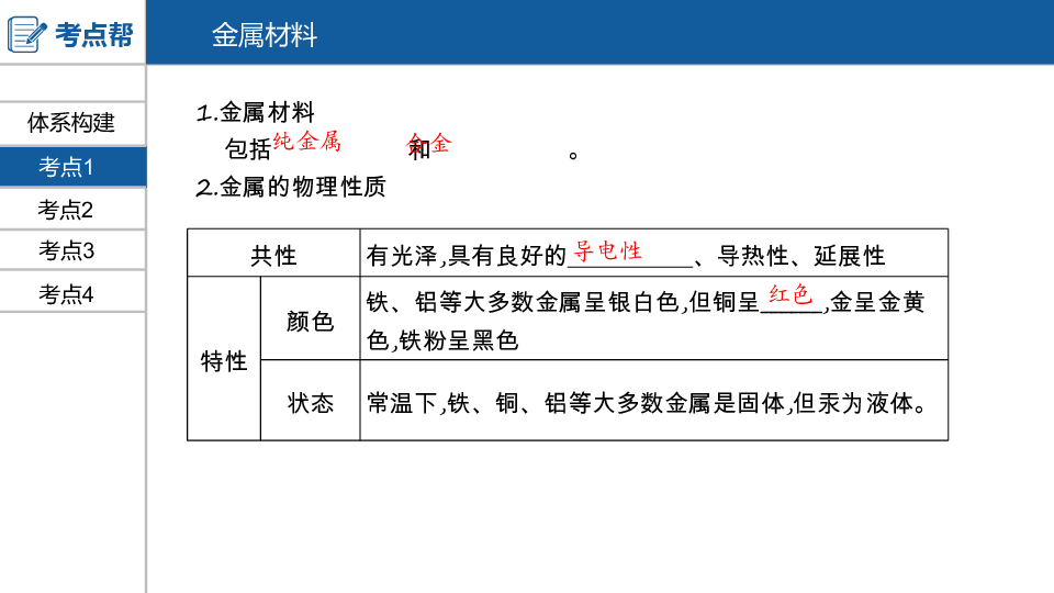 2020版中考化学（安徽专用） 课件 第一部分　安徽中考考点过关   第八单元　金属和金属材料（71张PPT）