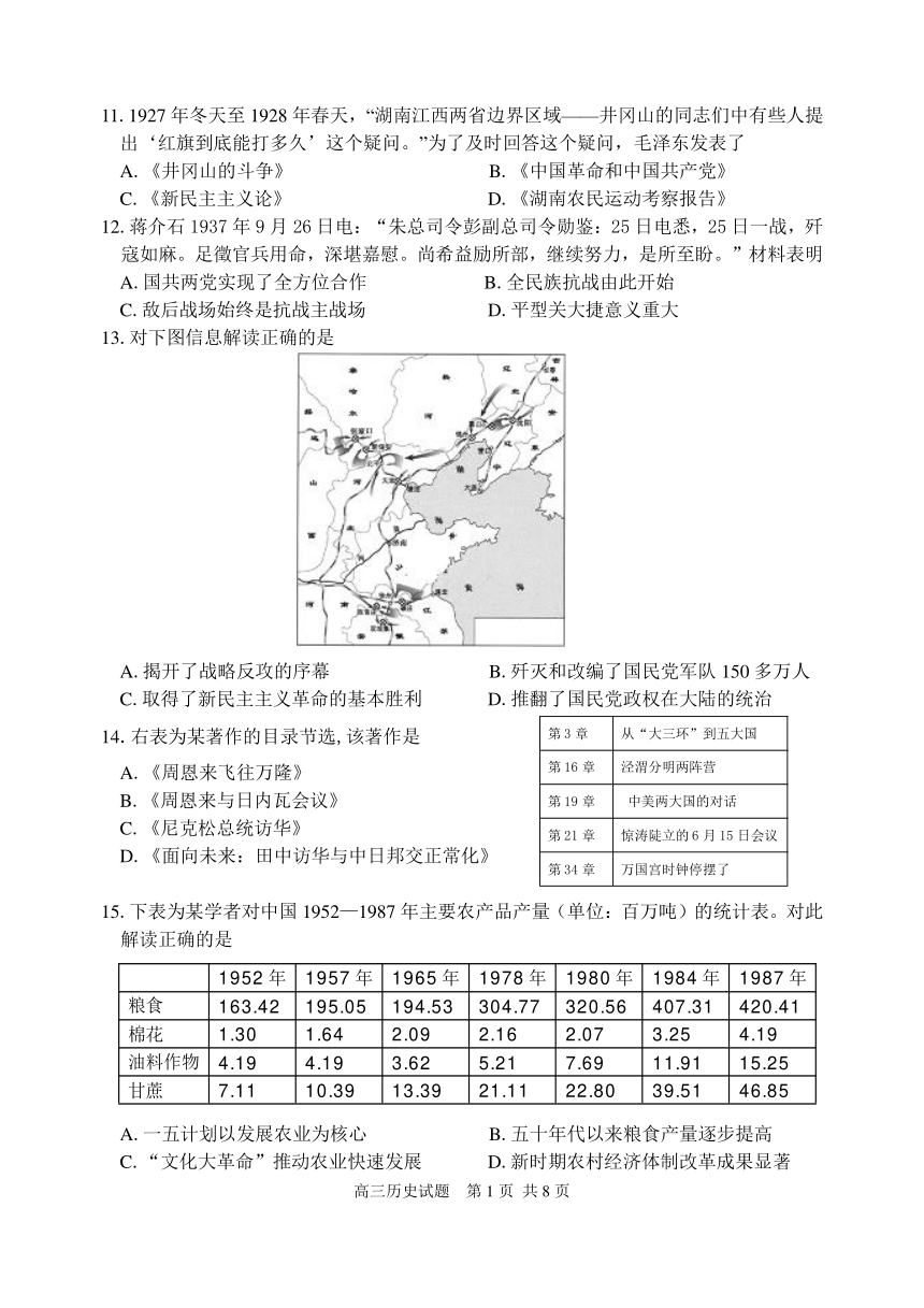 浙江省名校协作体2019届高三上学期9月联考试题 历史 Word版含答案