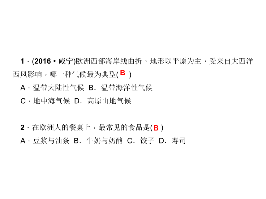 人教七年级下册地理习题课件：第八章第二节欧洲西部课堂训练(畜牧业、旅游业)（共12张PPT）