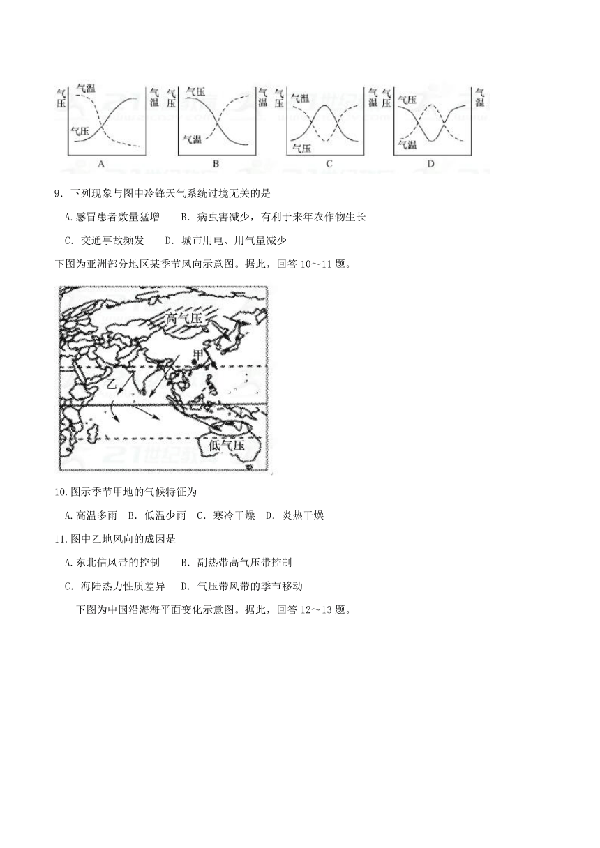 辽宁省大连市2017-2018学年高一上学期期末考试地理试题（Word版，有答案）