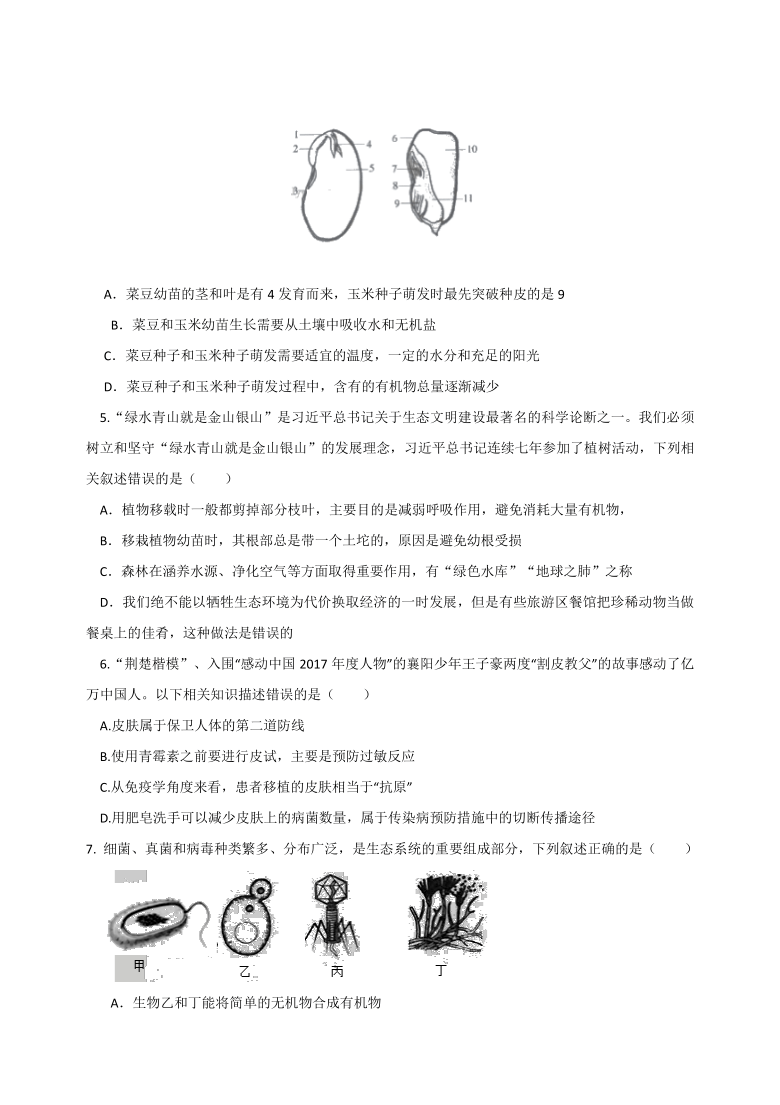 湖北黄冈市2021年生物中考冲刺卷(二)（Word版含答案）