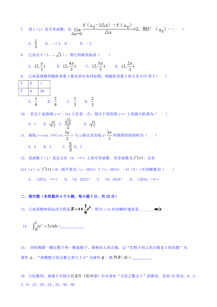 黑龙江省友谊县红兴隆管理局第一高级中学2016-2017学年高二下学期期中考试数学（理）试题 Word版含答案