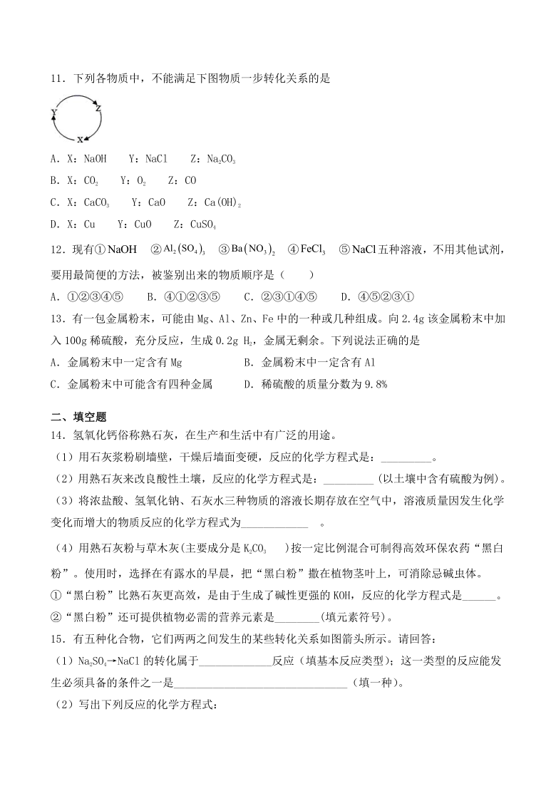 2020-2021学年仁爱版化学九年级下册专题7《初识酸、碱和盐》测试题（含答案）