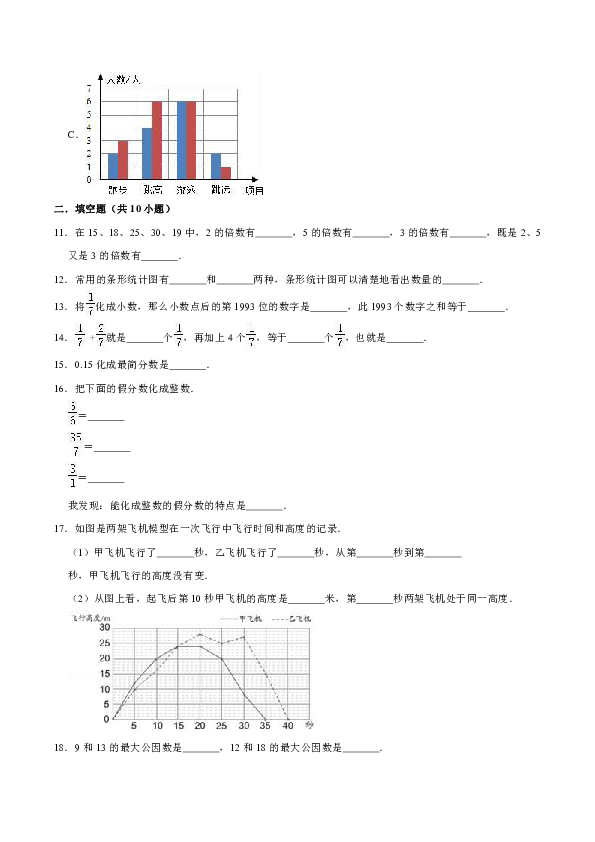 2019-2020学年北京版小学五年级下册期末考试数学试卷1（解析版）