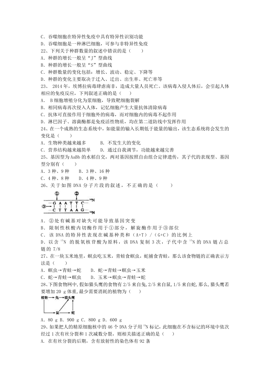 甘肃省陇东中学2016-2017学年高二下学期期末考试生物试卷