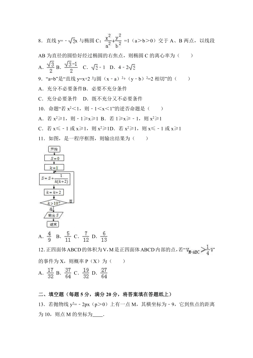 陕西省西安市黄陵中学2016-2017学年高二（下）开学数学试卷（理科）（普通班）（解析版）