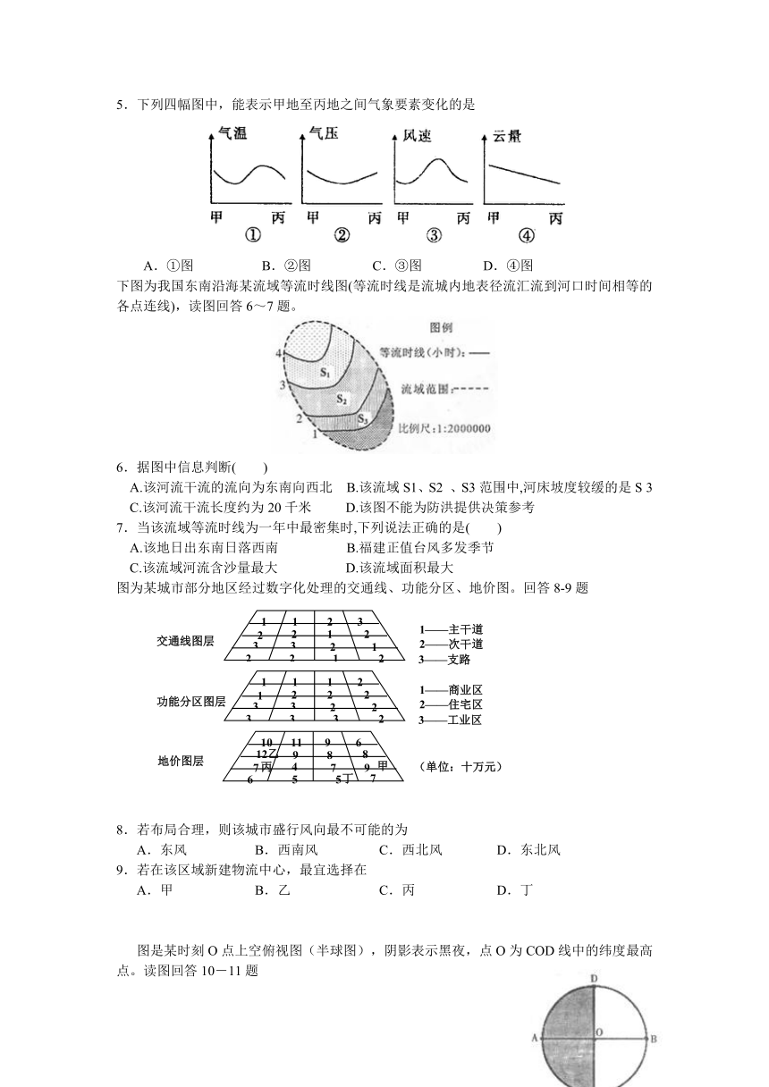 浙江省杭州二中2012届高三第六次月考文综试题 Word版含答案