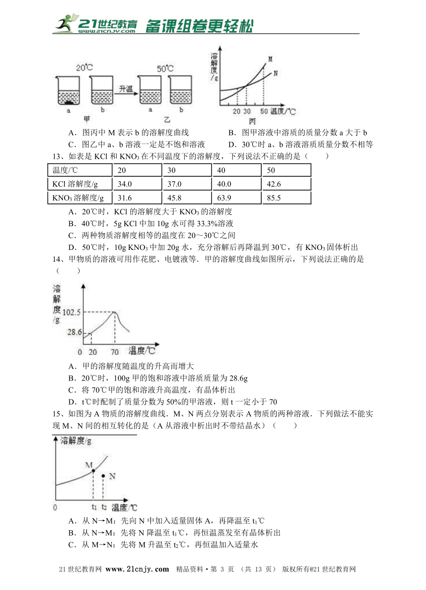 第九单元 溶液单元综合检测题二（带解析）