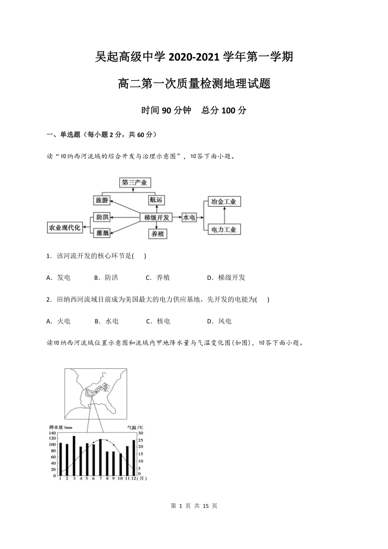 陕西省延安市吴起高中2020-2021学年高二上学期第一次月考地理试题 Word版含答案