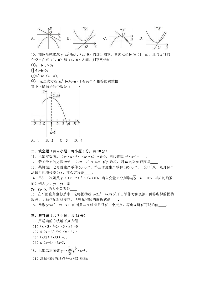 湖北省孝感市孝昌县卓宇学校2016-2017学年九年级（上）月考数学试卷（9月份）（解析版）