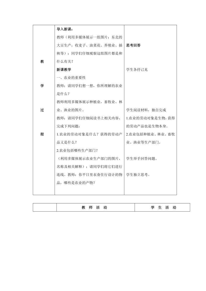 吉林省梅河口市水道学校八年级地理上册 4.2 农业 教案