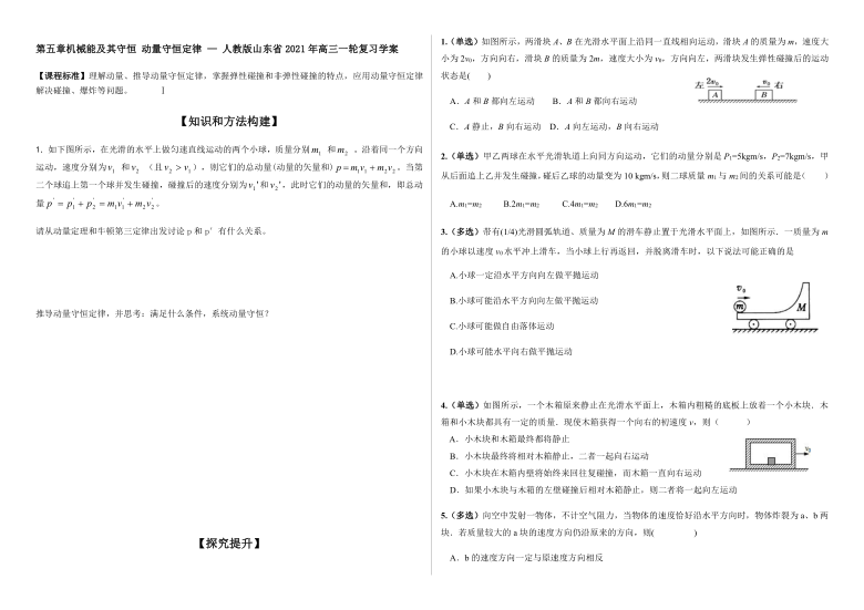 第五章机械能及其守恒 动量守恒定律 — 人教版山东省2021年高三一轮复习学案