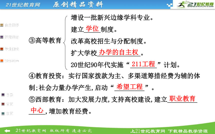 【全程复习方略】2014-2015学年高中历史 第七单元 第21课现代中国教育的发展课件 新人教版必修3