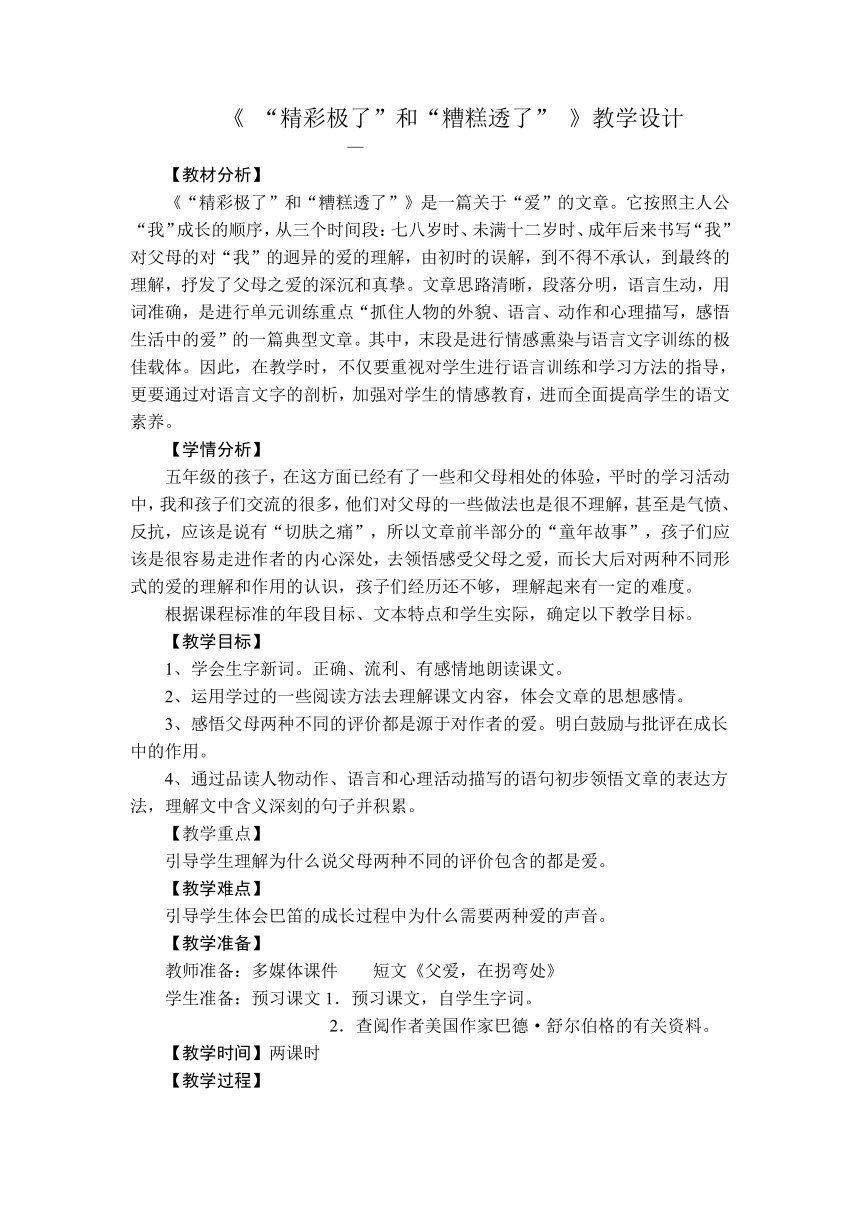 《精彩极了和糟糕透了》教学设计