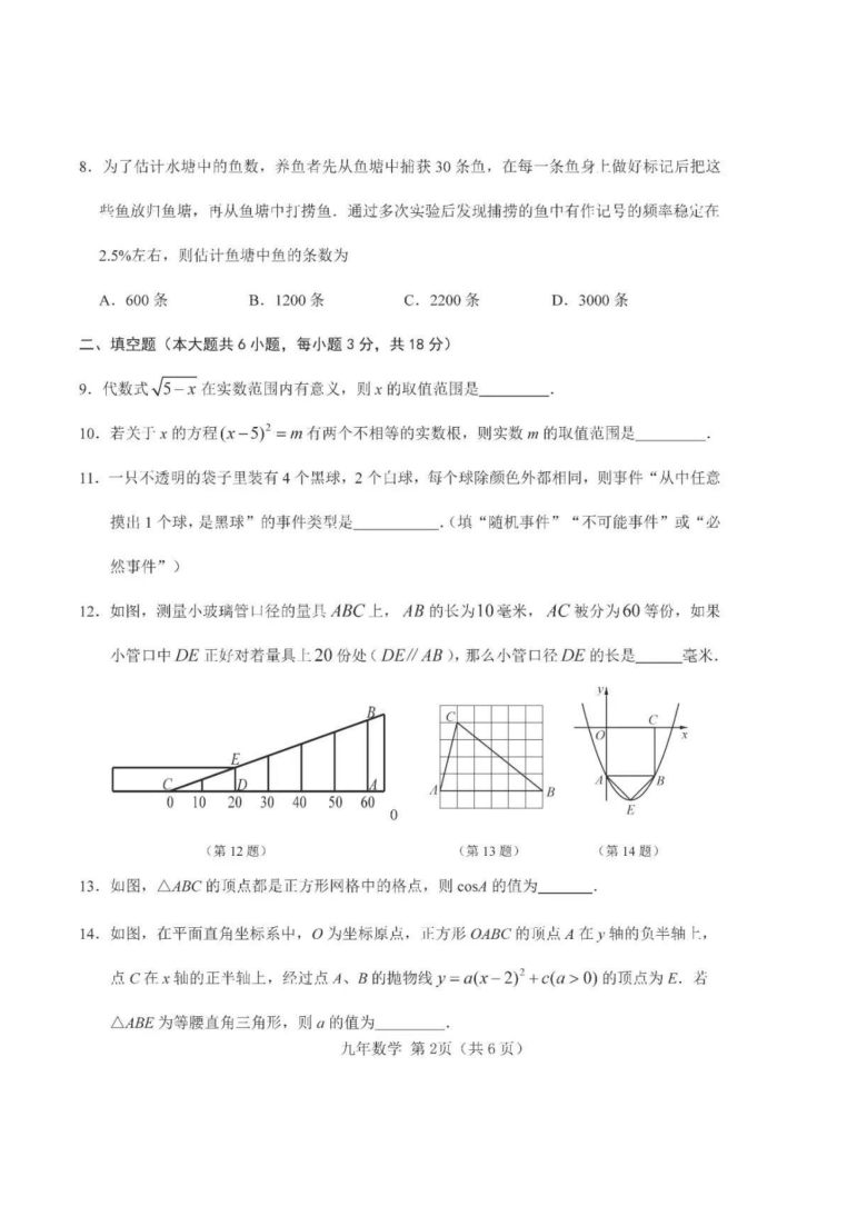 吉林省长春新区2020-2021学年第一学期九年级数学期末试题（扫描版，无答案）