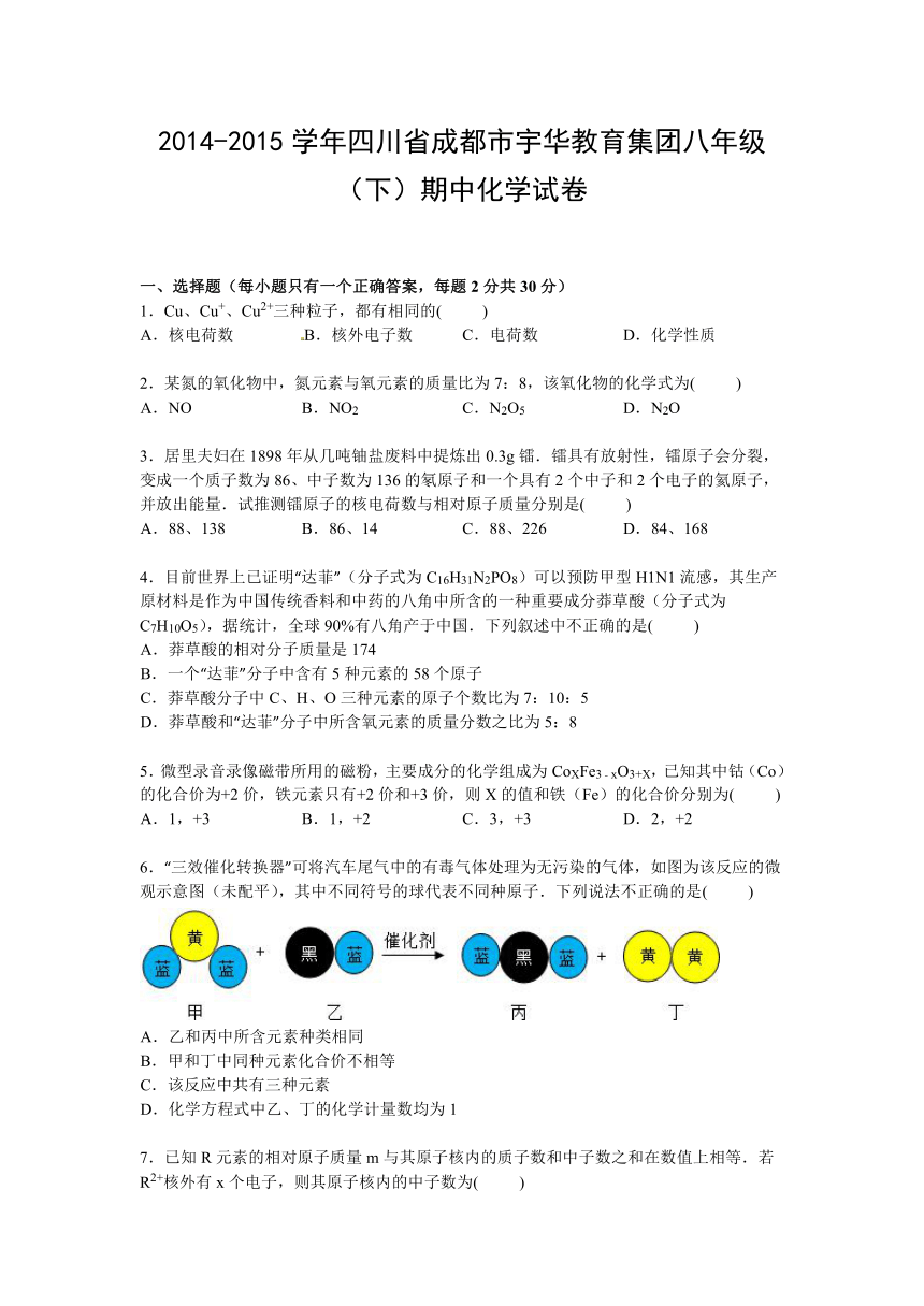 2014-2015学年四川省成都市宇华教育集团八年级（下）期中化学试卷【解析版】