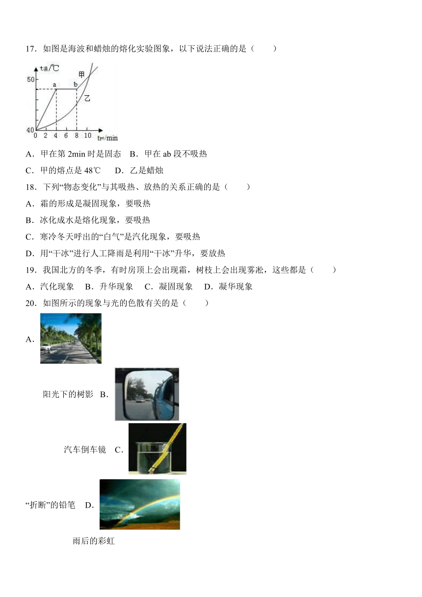 陕西省安康市宁陕县城关中学2016-2017学年八年级（上）期中物理试卷（解析版）