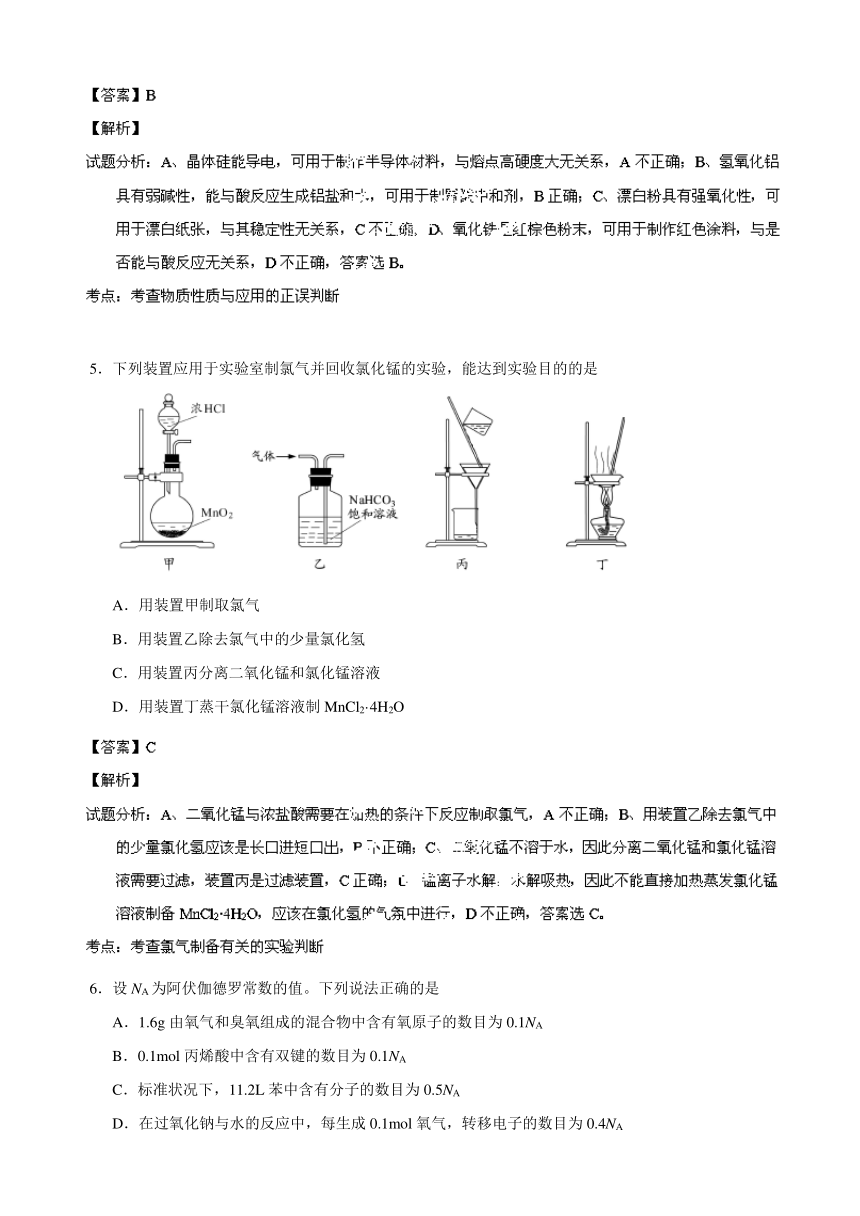 2014年高考江苏卷化学试题（ Word解析版）