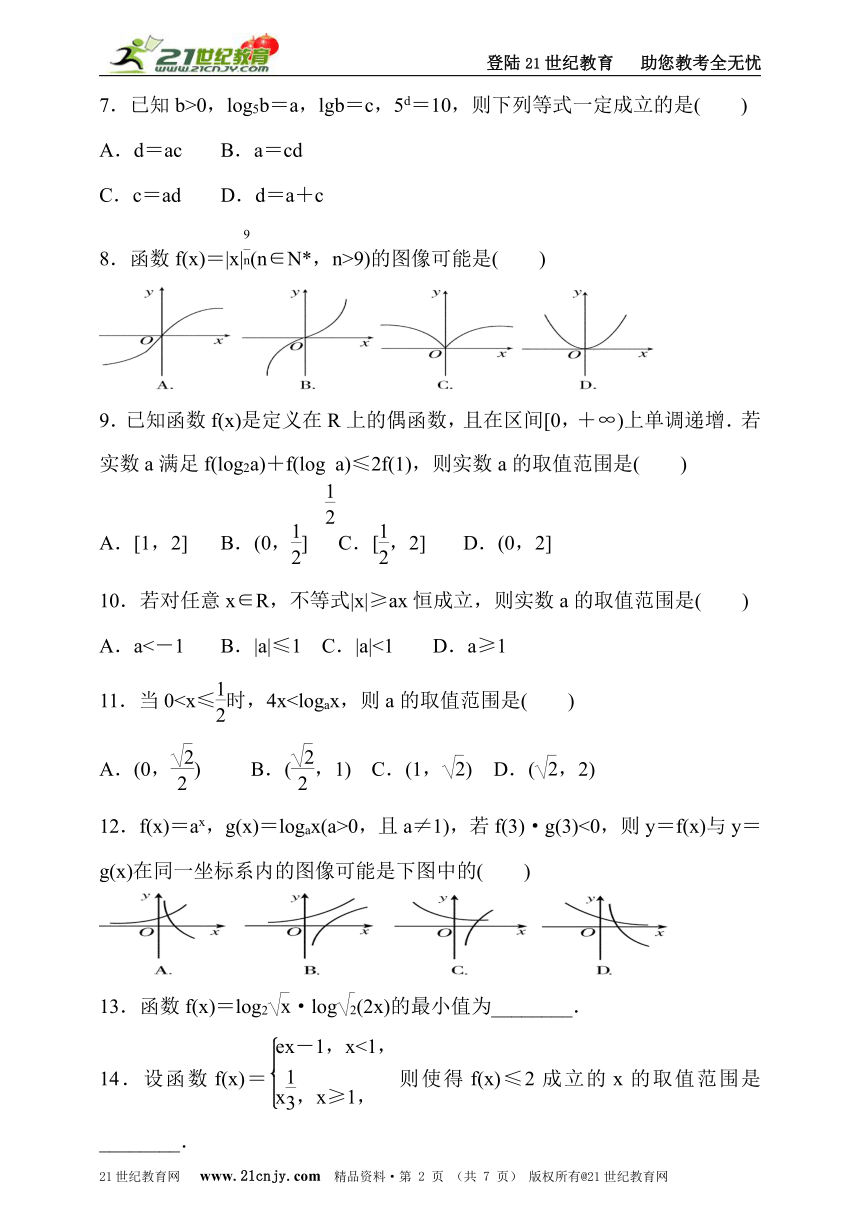 2017届高三数学（理）一轮复习同步训练11.幂函数与基本初等函数（含答案）