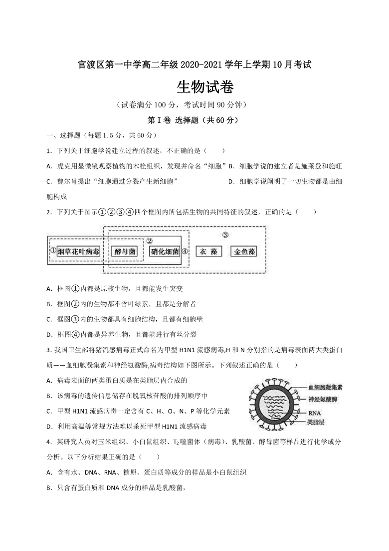 云南省昆明市官渡一中2020-2021学年高二10月月考生物试题 （含解析）
