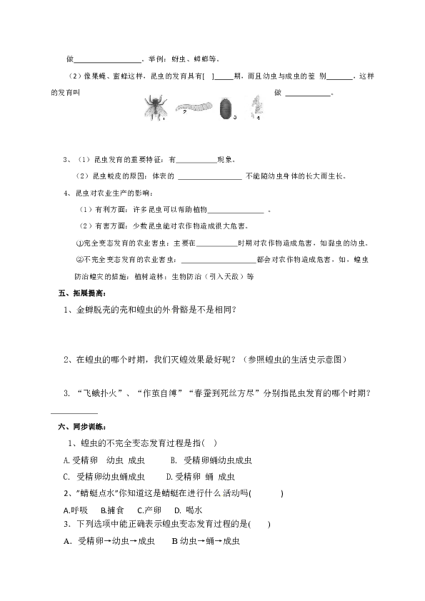 4.2.1 昆虫生殖和发育 学案（含答案）