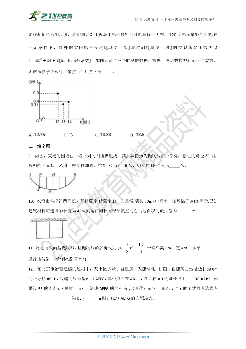 21.4 二次函数的应用（2）同步作业