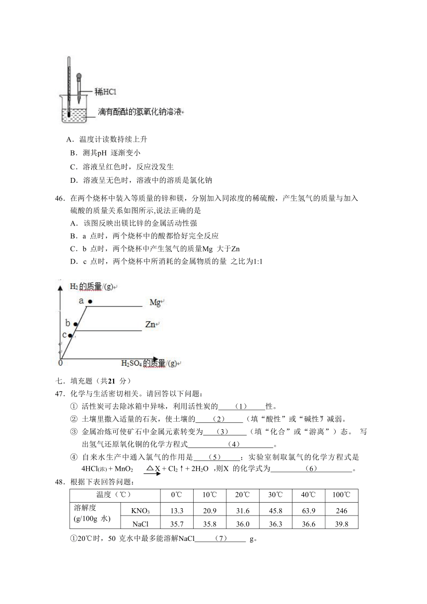 上海市松江区2018届九年级4月模拟考试（二模）化学试题