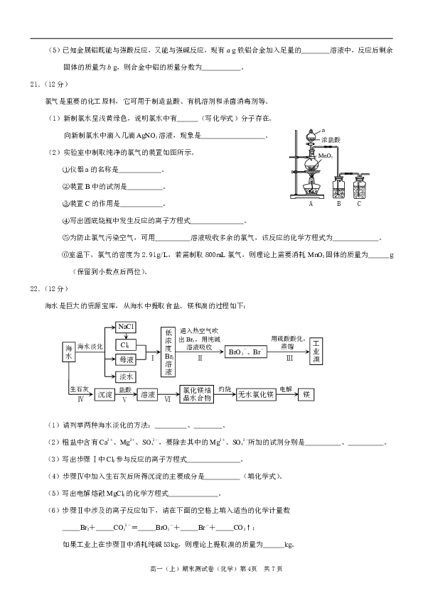 重庆市部分区县2018-2019学年高一上学期期末测试化学试题 PDF版