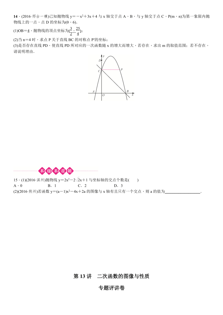 2017年中考数学一轮复习同步测试题 第13讲　二次函数的图像与性质（中考真题专练）
