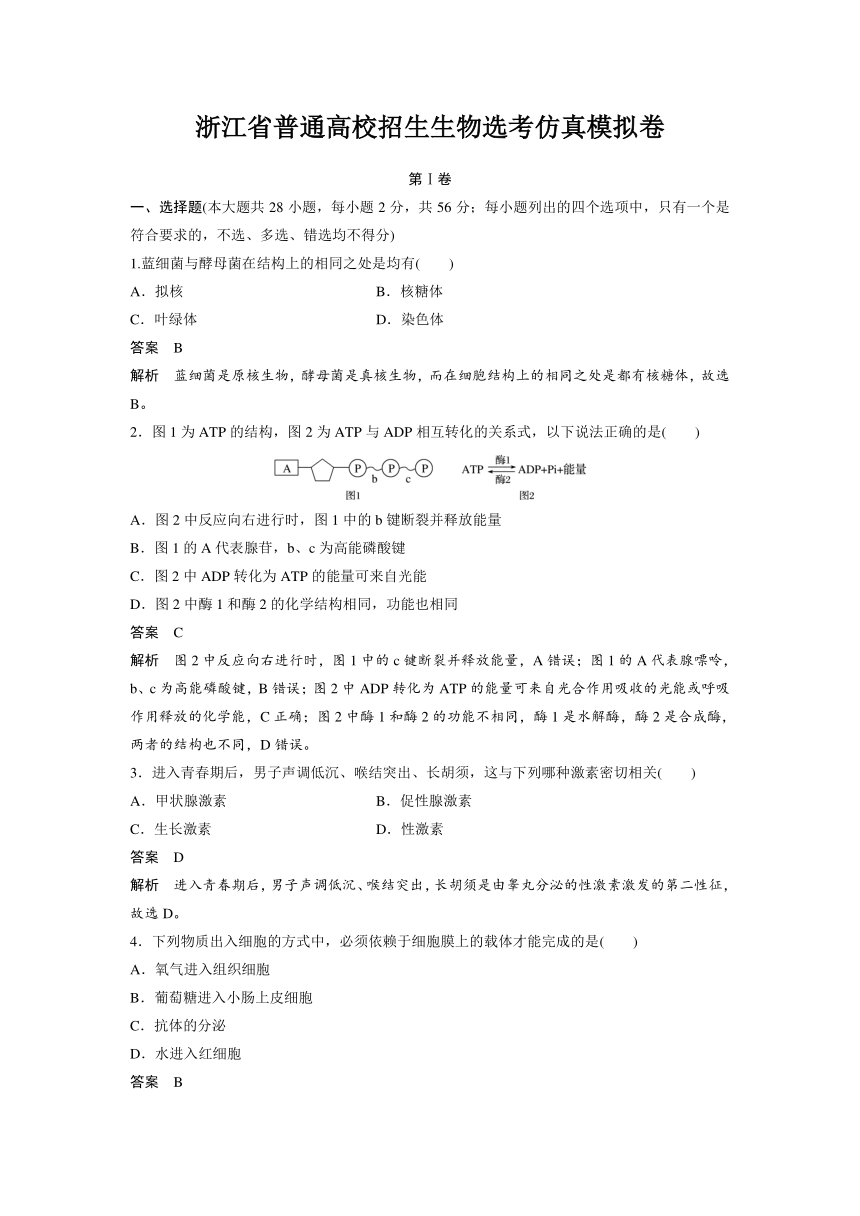 2018版浙江省高考生物《选考总复习》配套文档：仿真模拟卷 （含解析）