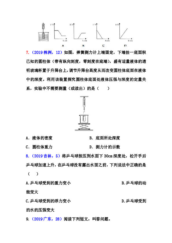 2019年中考物理试题分类汇编 浮力专题（word版含答案）