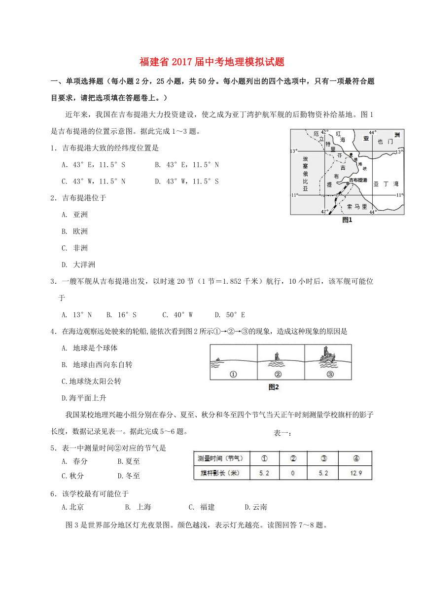 福建省2017届中考地理模拟试题